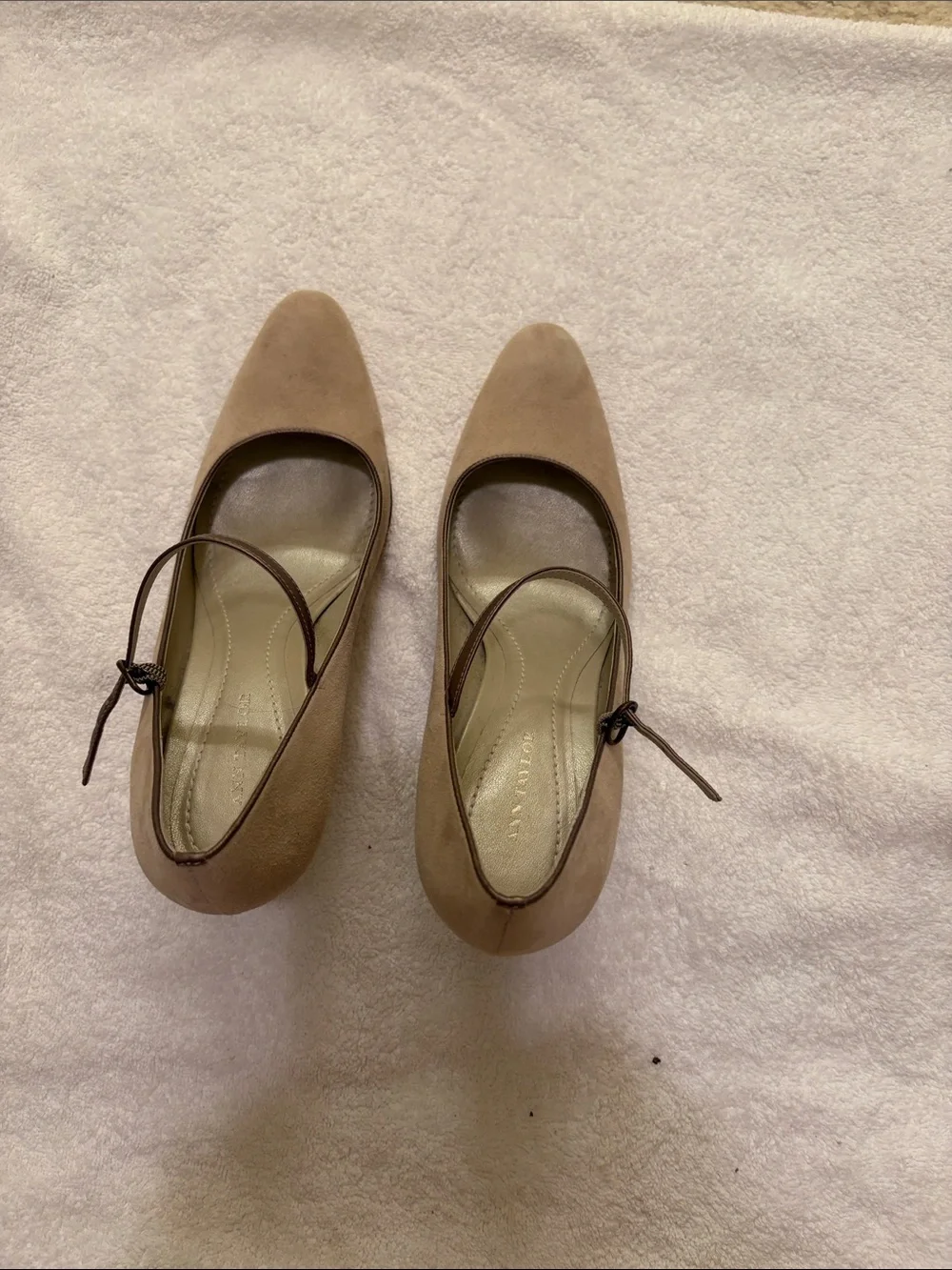 Ann Taylor Taupe Suede Pointed Mary Jane Heels